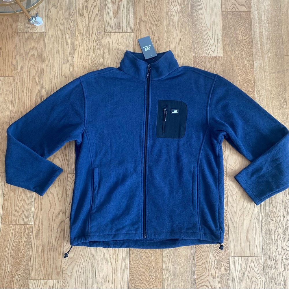 New Balance Navy Black Fleece Jacket Performance Tech Denali Running Sport
